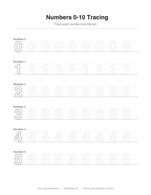 Numbers 0-10 Tracing preview