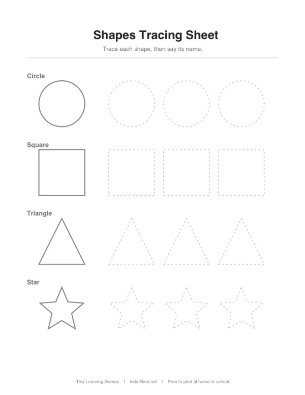 Shapes Tracing Sheet printable preview